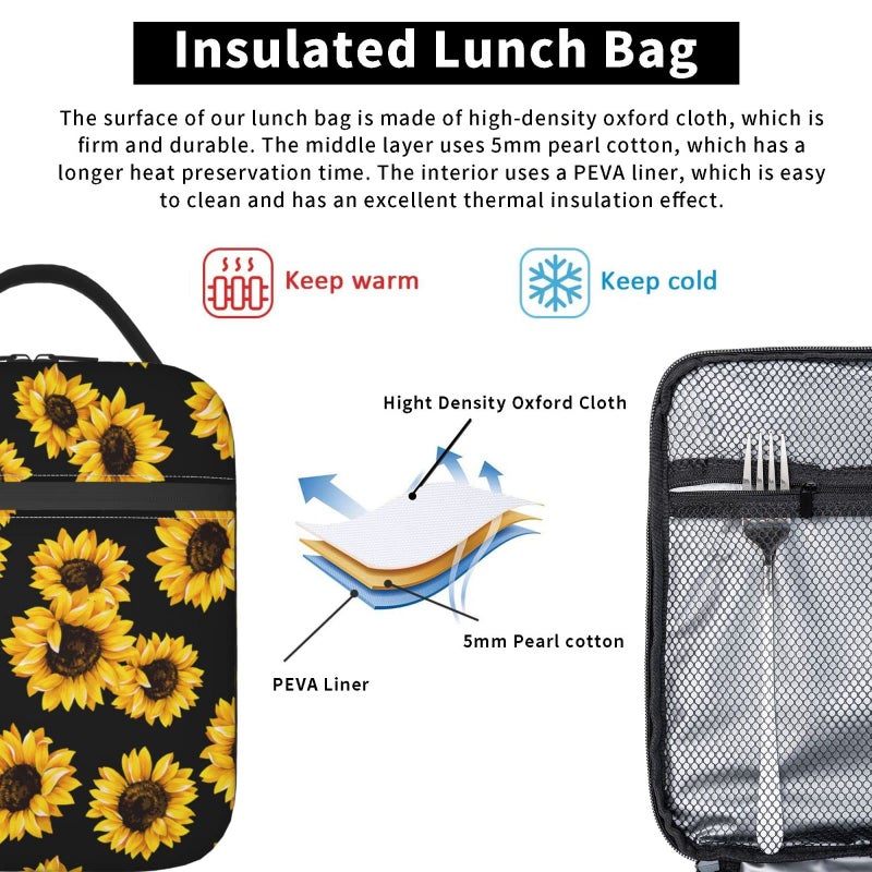 Yilad Sunflowers Reusable Lunch Box Insulated LunchBox Cooler Lunch Bag - Image 5